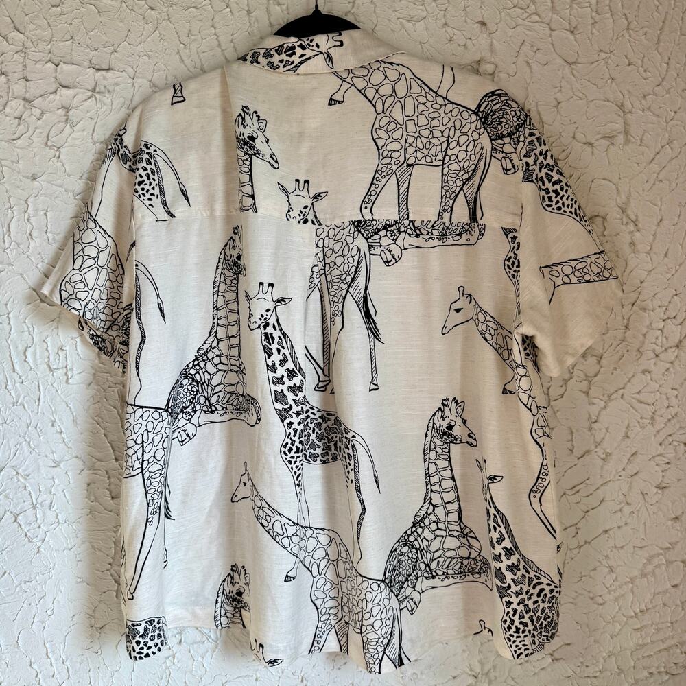 Jane Delancey Giraffe Print Button Up Shirt Linen Blend Safari Animal Print Top - Picture 8 of 10